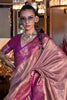 Beautiful Mauve Handwoven Tissue Silk Function Wear Saree With Blouse