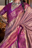 Beautiful Mauve Handwoven Tissue Silk Function Wear Saree With Blouse