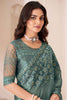 Amazing Dusty Sea Green Heavy Embroidery Georgette Function Wear Saree