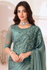 Amazing Dusty Sea Green Heavy Embroidery Georgette Function Wear Saree