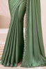 Wonderful Dusty Green Heavy Border Work Georgette Mehendi Wear Saree