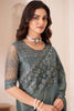 Fascinating Grey Heavy Embroidered Georgette Reception Wear Saree