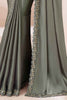 Beautiful Dusty Grey Heavy Border Work Georgette Wedding Wear Saree