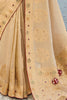 Incredible Cream Moti Work Kanjivaram Silk Reception Wear Saree