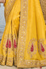 Surprising Yellow Heavy Embroidery Work Crepe Haldi Wear Saree