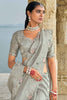 Marvelous Grey Heavy Embroidery Work Banarasi Silk Function Wear Saree