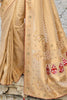 Amazing Cream Moti Work Kanjivaram Silk Wedding Wear Saree With Blouse