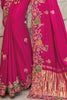 Amazing Pink Heavy Border Work Gaji Silk Bridal Wear Saree With Blouse