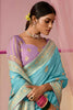 Astonishing Sky Blue Zari Weaving Silk Event Wear Saree With Blouse