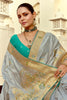 Incredible Grey Zari Weaving Silk Function Wear Saree With Blouse