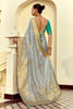 Incredible Grey Zari Weaving Silk Function Wear Saree With Blouse