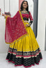 Captivating Yellow Thread Embroidered Cotton Navratri Lehenga Choli