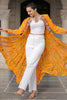 Wonderful Yellow Gamthi Work Georgette Traditional Long Shrug