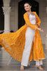 Wonderful Yellow Gamthi Work Georgette Traditional Long Shrug