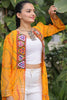 Wonderful Yellow Gamthi Work Georgette Traditional Long Shrug
