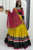 Captivating Yellow Thread Embroidered Cotton Navratri Lehenga Choli