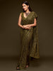 Superb Olive Green Sequined Georgette Party Wear Saree