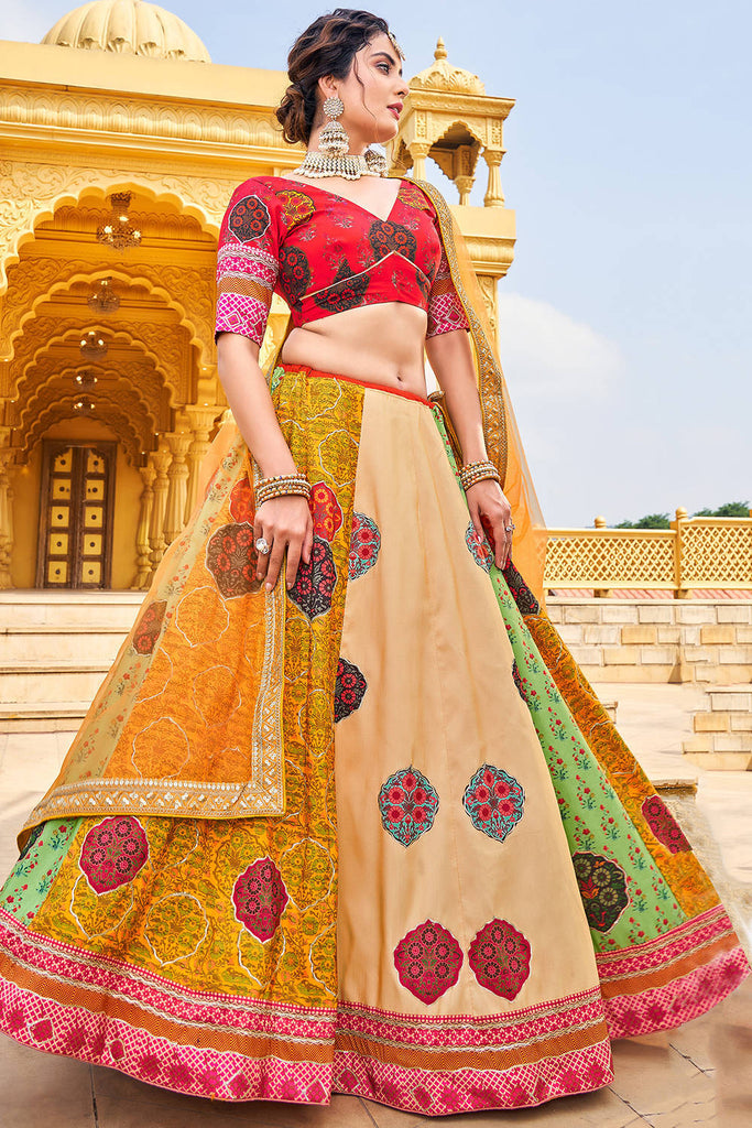 Multicolor Printed Silk Indian Traditional Wear Lehenga With Choli