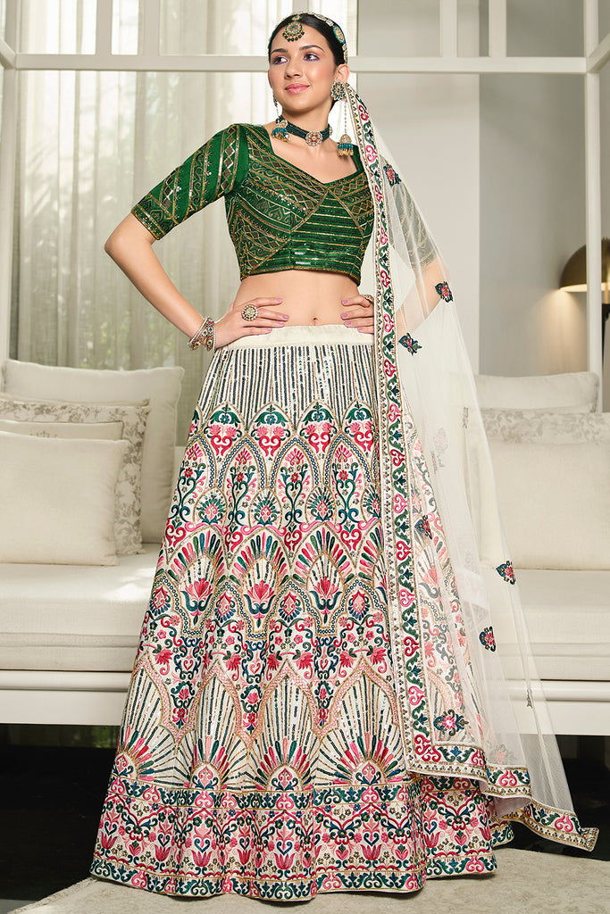 RE - White Partywear Embroidered Work Georgette Lehenga Choli