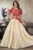 Off-White Sequins Art Silk Ready-Made Crop Top With Lehenga