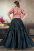 Navy Blue Sequins Art Silk Ready-Made Crop Top With Lehenga