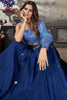 Royal Blue Sequins Art Silk Ready-Made Crop Top With Lehenga