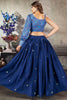 Royal Blue Sequins Art Silk Ready-Made Crop Top With Lehenga