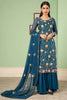 Dark Blue Thread Embroidery Georgette Suit With Sharara