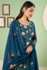 Dark Blue Thread Embroidery Georgette Suit With Sharara