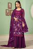 Purple Thread Work Georgette Festive Suit With Sharara