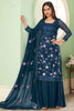 Navy Blue Thread Work Georgette Festival Suit With Sharara