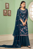 Deep Blue Thread, Sequins Work Georgette Suit With Sharara