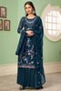 Deep Blue Thread, Sequins Work Georgette Suit With Sharara