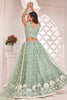 Pista Green Thread Embroidered Butterfly Net Lehenga With Designer Choli