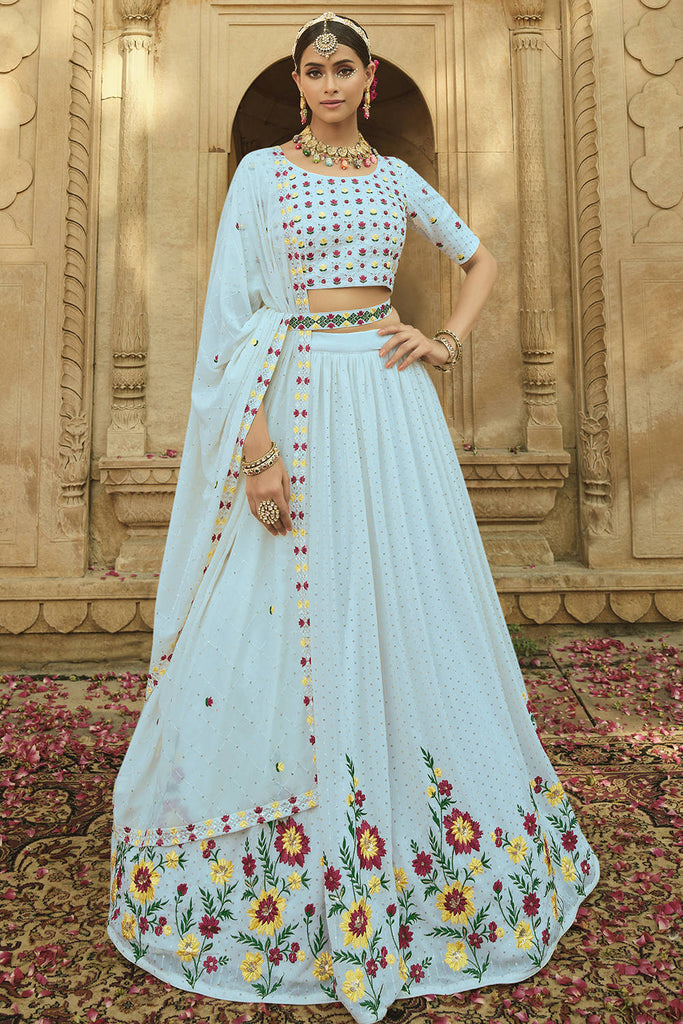 Buy Sky Blue Thread Embroidered Georgette Bridesmaid Lehenga with Choli  From Designer Lehenga Choli