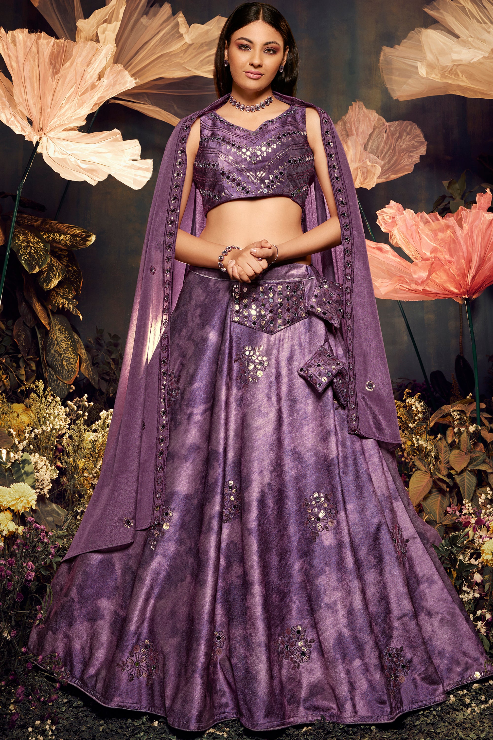 Buy Purple Sibburi Print Velvet Designer Lehenga Choli With