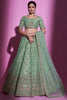 Pista Green Zari Work Gotta Silk Wedding Wear Lehenga Choli