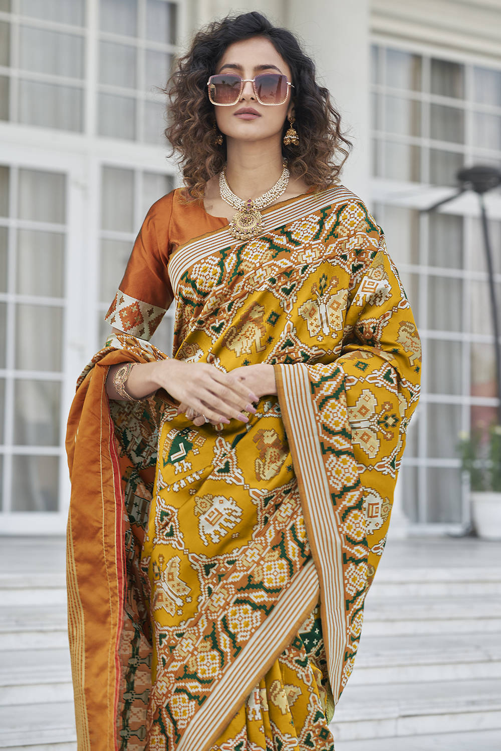 Yellow Weaving Patola Silk Saree With Blouse