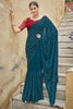 Teal Blue Sequins Work Chinon Saree With Stylish Blouse