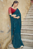 Teal Blue Sequins Work Chinon Saree With Stylish Blouse