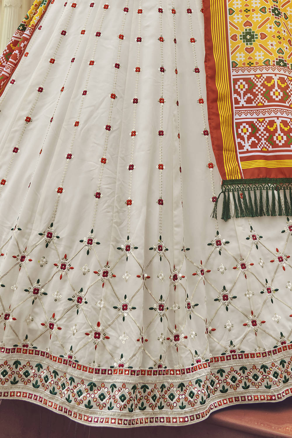 White Thread & Sequins Work Georgette Lehenga With Choli