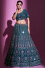 Teal Blue Mirror Work Crepe Wedding Wear Lehenga Choli