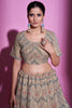 Beige Mirror Work Gotta Silk Reception Wear Lehenga Choli