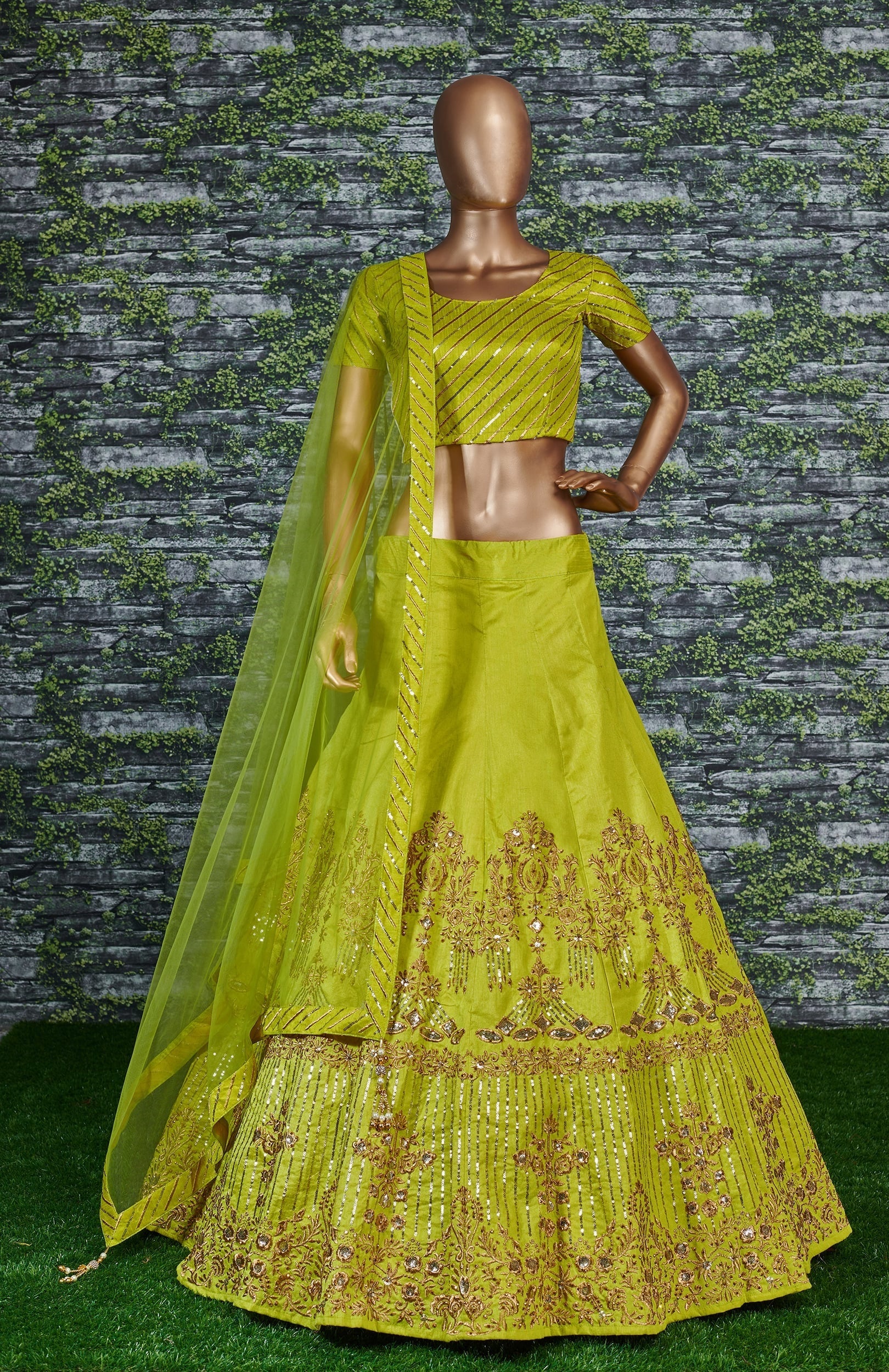 Sophisticated Green Colored Party wear Embroidered Lehenga Choli