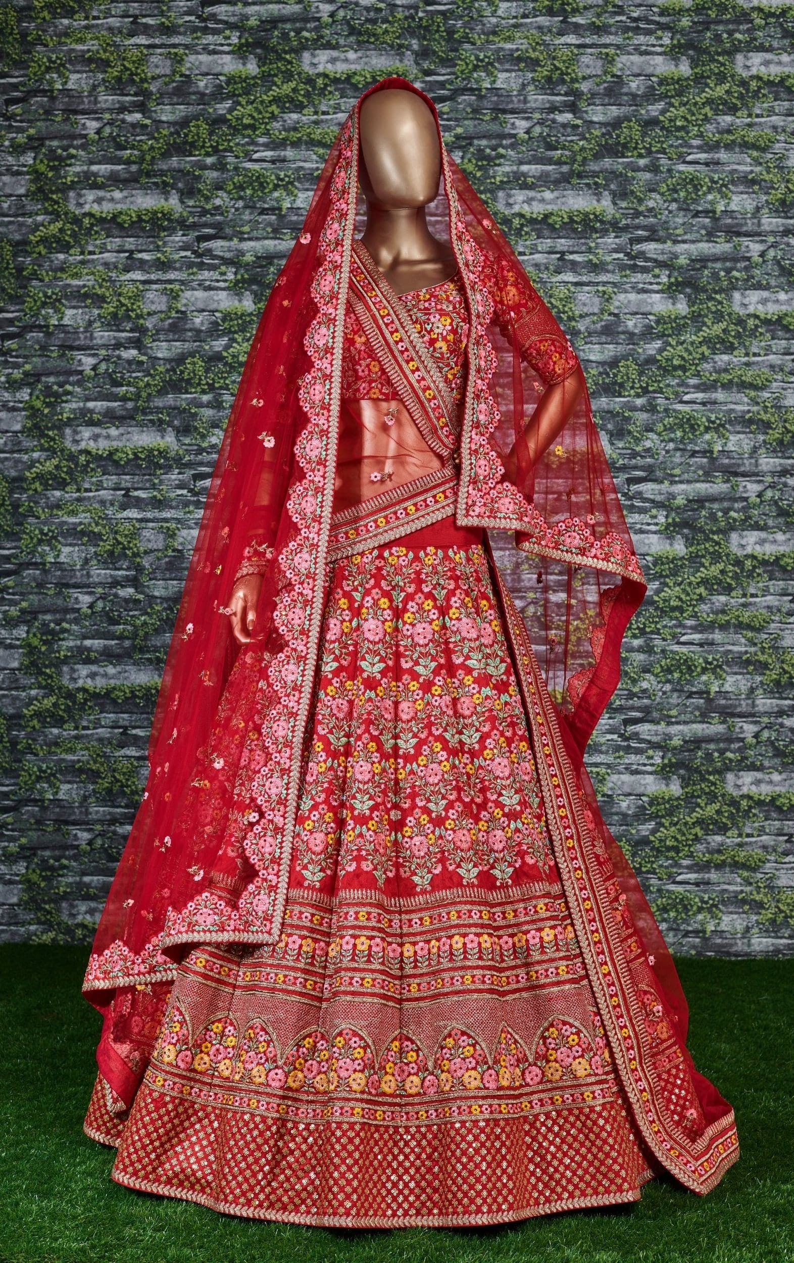 Breathtaking Red Colored Bridal wear Embroidered Lehenga Choli
