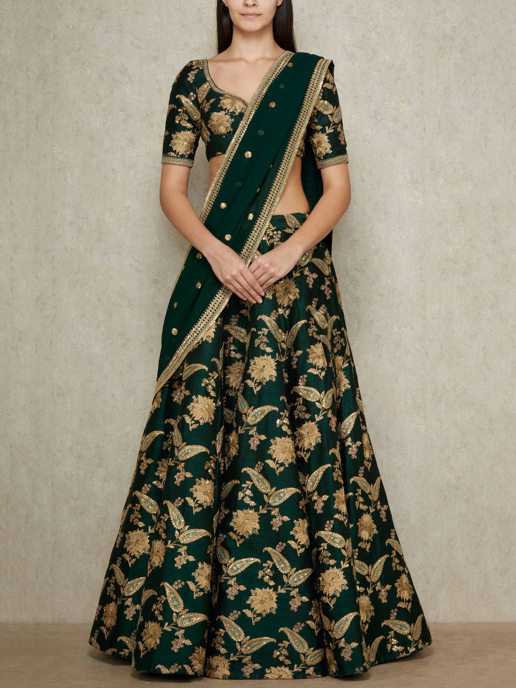 Adorable Dark Green Colored Bridal Wear Designer Embroidered Lehenga choli