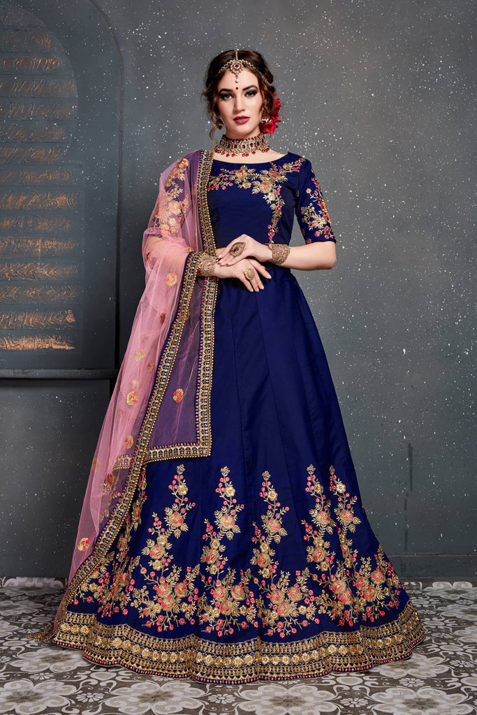 Elegance Navy Blue Dori and Sequins Embroidered Bridal Designer Lehenga  Choli set - Tulsi Art - 3781615