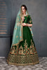 Dark Green Bridal Wear Embroidered Taffeta Silk Lehenga Choli