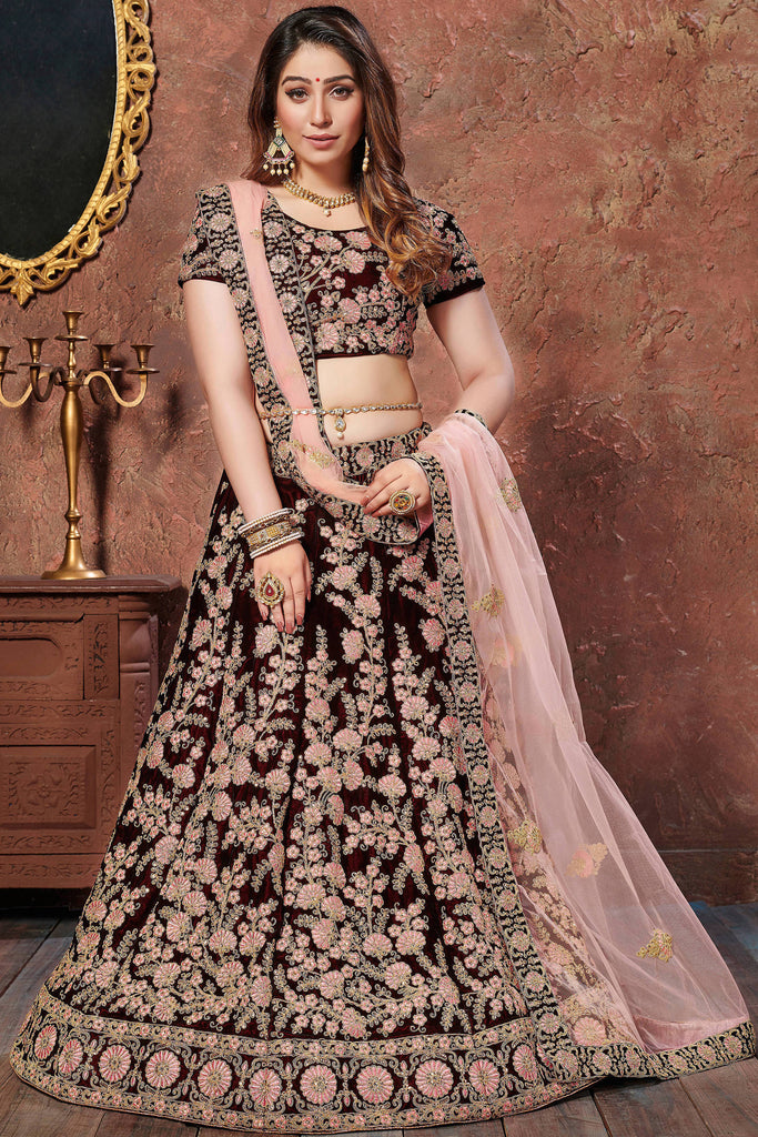 Buy Wine Color Sequined Georgette Party Lehenga Choli From Ethnic Plus