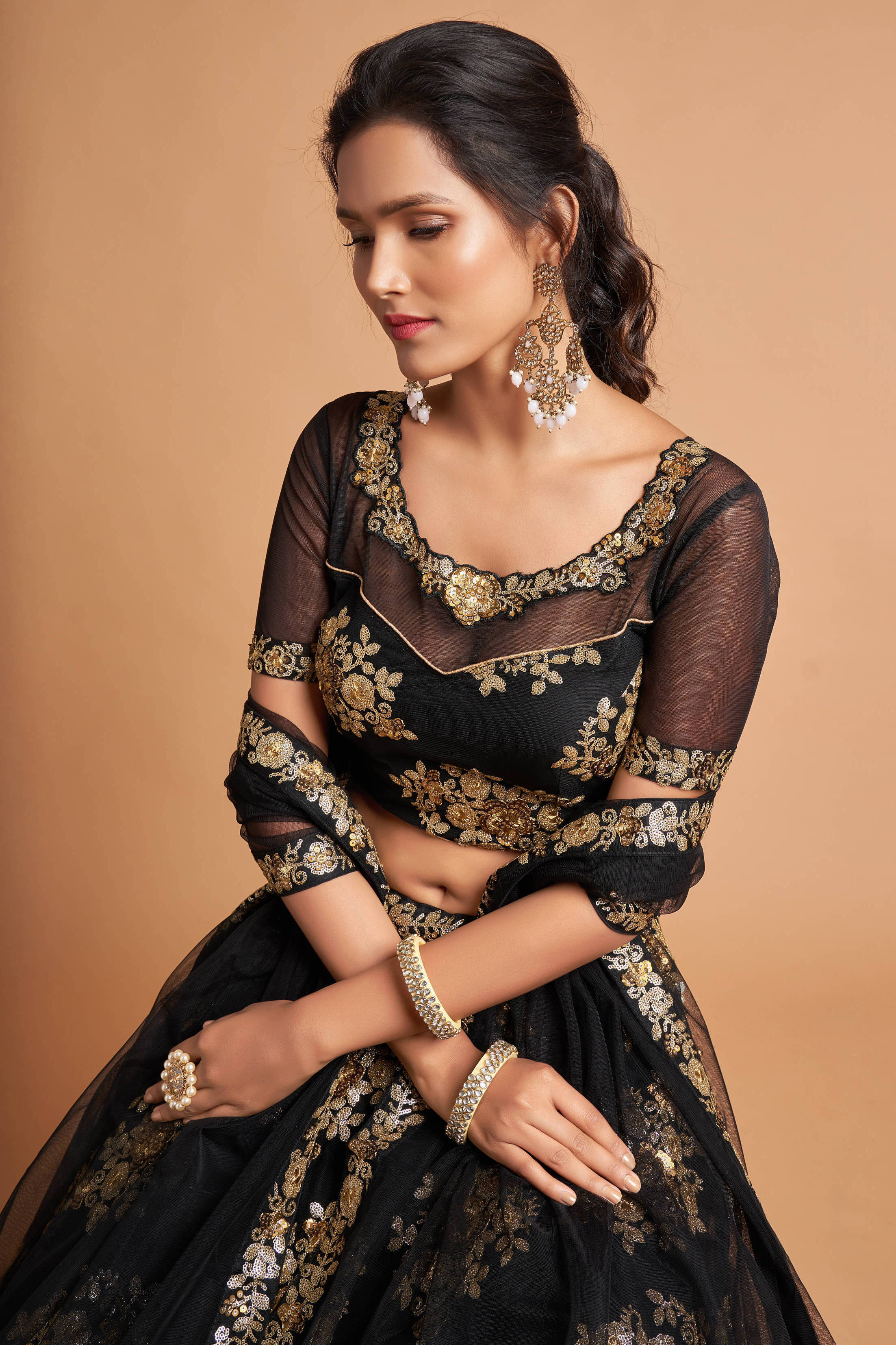 Unique Black Zari Embroidered Net Wedding Wear Lehenga Choli